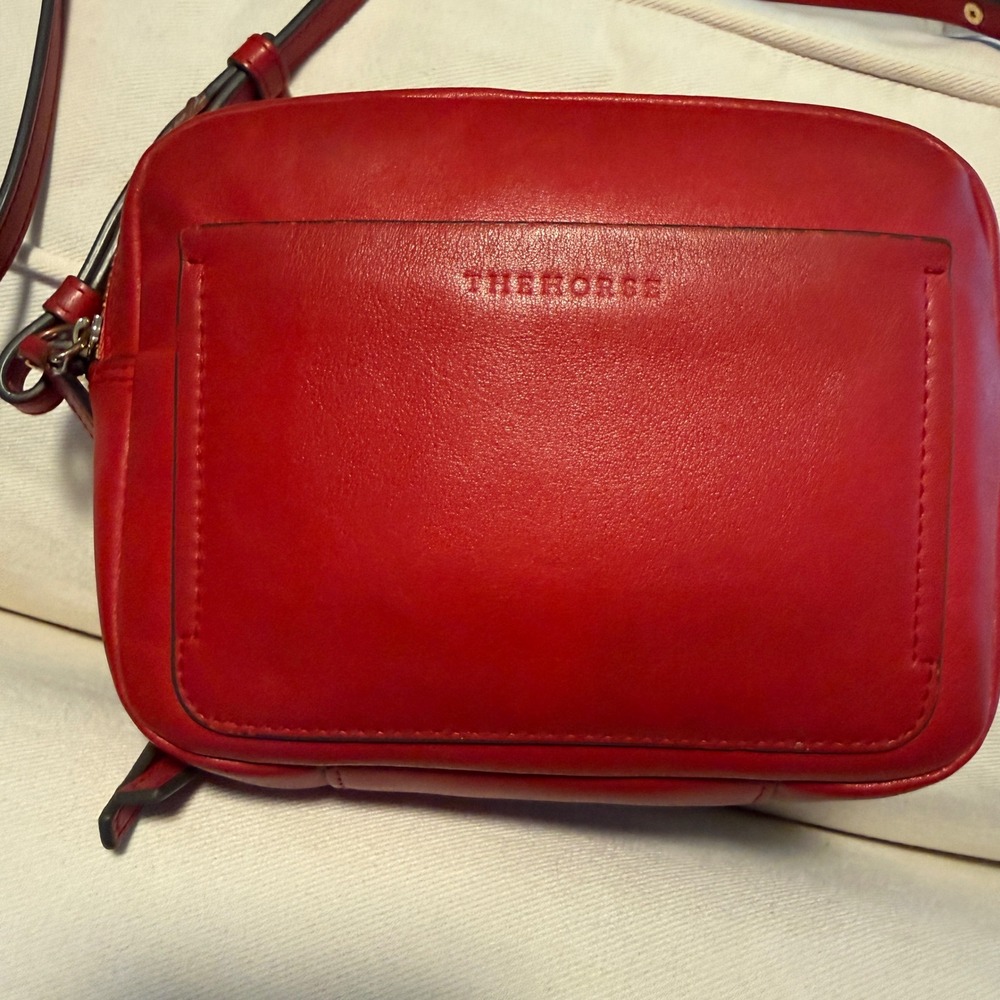 The Horse Bright Red Leather Crossbody Camera Bag Gold Hardware Adjustable